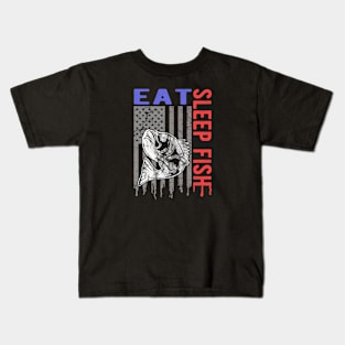 Eat, Sleep, Fish, Vintage Style Funny Fishing Gift Kids T-Shirt